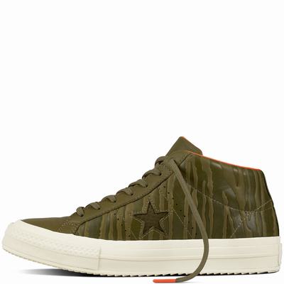 Converse One Star Mid Water Resistant High Tops Mens - Olive/Black Shoes (922JDVNE)